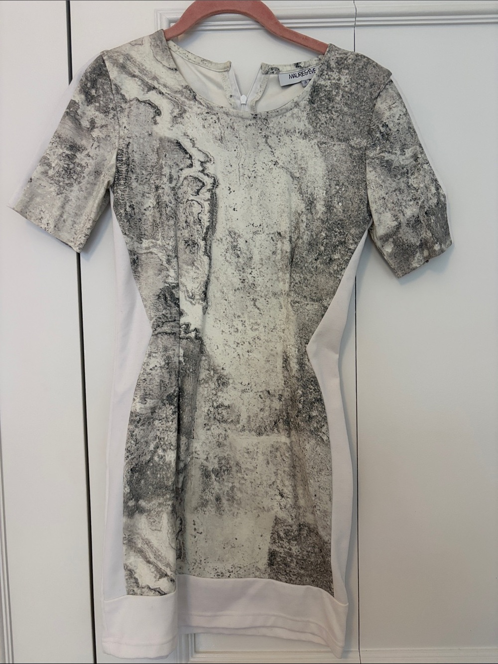 Maurie + Eve Marble-Print Sheath Dress in White and Gray